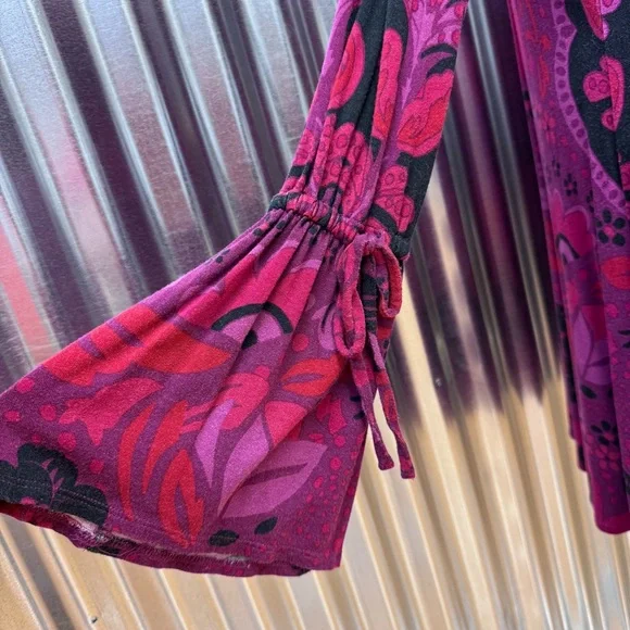 Free People Purple Floral Retro Boho Long Sleeve Retro Mod Scoop Back Dress - Picture 4 of 12